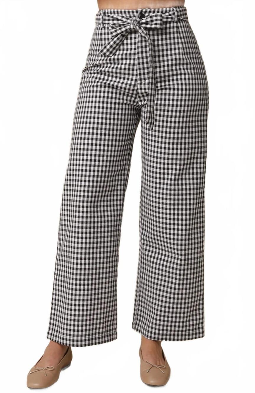 NEW OLIVACEOUS isis gingham tie-waist pants in black/white